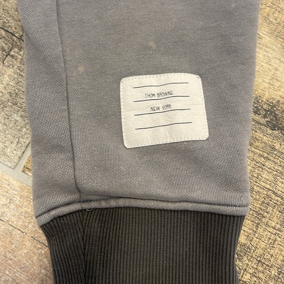 Thom Browne Gray Tapered Leg Sweatpants 4 Stripe Zip Pockets Mens S - Picture 6 of 14